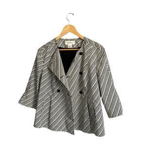 Calvin Klein Blazer, Double Breasted, Tie Waist, Black & White Geometric, 10
